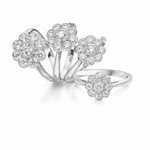 image of a flower patterned diamond silver ring