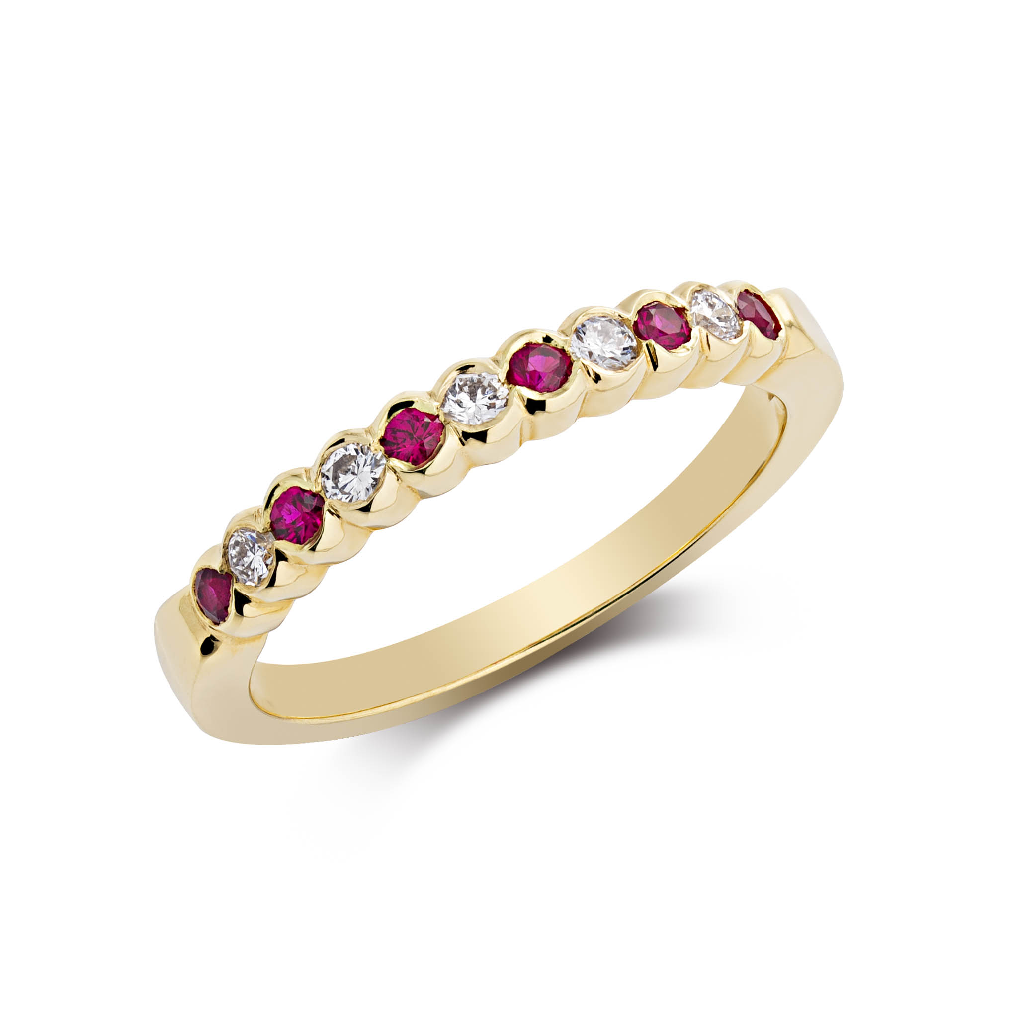 11 stone scallop set diamond and ruby half eternity ring - Stephen ...